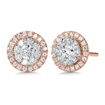 14K White & Rose Gold Cluster Diamonds Diamond Studs
